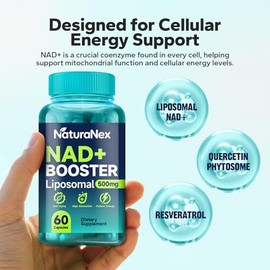 Suplemento liposomal NAD+ de 650 mg, NAD+, complejo de resveratrol y quercetina para energía celular, probado por terceros, alternativa al suplemento 