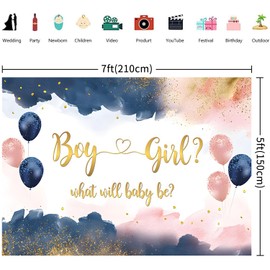 Hnmdmyi 2.1 x 1.5 m Photo Background Gender Reveal Navy Blue Blush Pink Boy or Girl What Will Baby Be Photography Background Gender Reveal Party Decorations Banner Photo Box Photo Studio Props