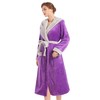 Inner Wish Women Hooded Plush Robe, Fleece Cozy Warm Bathrobe,VIOLET+LT.GREY,L/XL