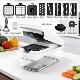 Picador de Verduras Multifunción 16 en 1 con Cuchillas de Acero Inoxidable y Contenedor