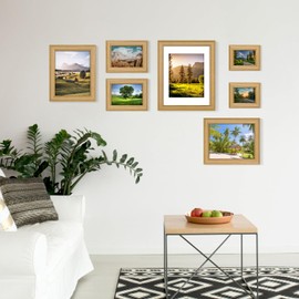 iRahmen 4x6 Picture Frame Set of 4, Rounded Corner Wood Photo Frames with HD Glass - Tabletop Display or Wall Mount (Khaki, 4X6)