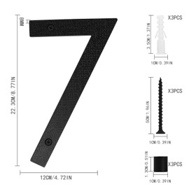 House Number Black, 20 cm House Numbers, Large, Floating House Number Sign, Street Number Door Number Made of ABS Plastic in 3D Effect for Office Doors, Letterboxes, Garages (Number 7)