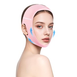 Skqi Face Lift V Line Lifting Mask Jawline Shaper Chin Strap for Sleeping, Women Skin Sagging, Mouth Breath Jaw Retraction (Pink)