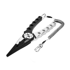 Booms Fishing X1 Aluminium Fishing Pliers Hook Remover Braid Line Cutting and Split Ring with Coiled Lanyard and Sheath