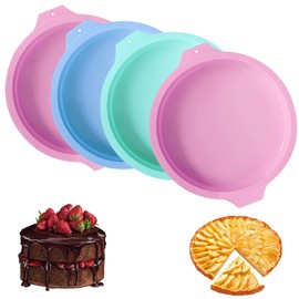 Silikon Backform Runde, 4 Stück Schichtkuchenform, Silikon Kuchenform Rund, Silikon Backform 8 Zoll, Antihaft Runde Backformen Silikon Set, für Schichtkuchen, Käsekuchen, Pink, Blau, Grün