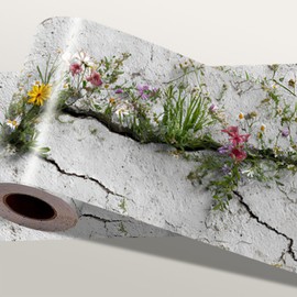 IOHEFY Stone Wall Wildflower Wallpaper Border 196x4 Inch Removable Wall Border Peel and Stick Climbing Vine Floral Design for Bedroom Bathroom Living Room Trim Decor Cottage Garden