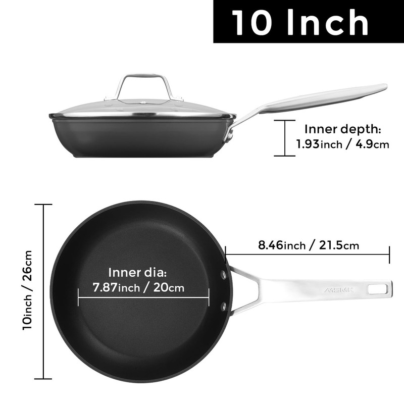 MsMk 10 Inch Frying Pan Nonstick with Lid, Induction Fry