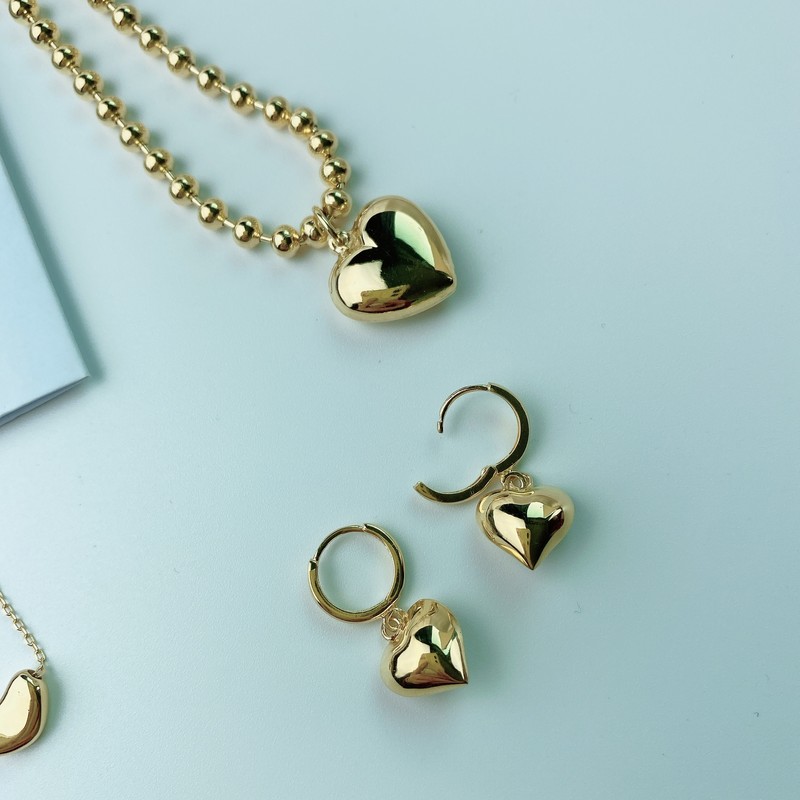 14k volume heart plump one-touch silver earrings volume heart plump