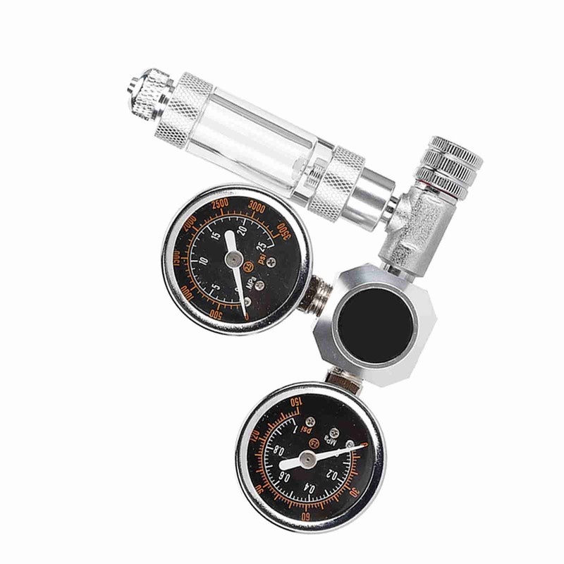 CO2 Regulator Aquarium Dual Gauge Display with Bubble Counter and