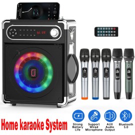 Universal Portable Bluetooth Speaker Sub woofer Heavy Bass Sound System Party+3 Microphone - Speaker+3 Microphones