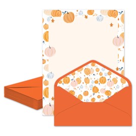 Whaline 30 Pcs Fall Pumpkin Stationery Set with Envelopes Autumn Cute Orange Letter Writing Paper and Envelopes for Thanksgiving Invitation Office School Printing, 8.5 x 11 Inch
