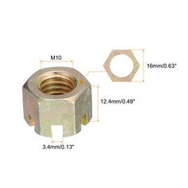 sourcing map 10Pcs M10x1.5mm Hexagon Slotted Nut, Grade 8 Carbon Steel Hex Castle Nuts, Color Zinc