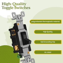 TG 4-Way Toggle Light Switch, Four Way Electrical Wall Switch, 15 Amp, 120V-277V AC, Grounding Screw, Residential Grade, UL Listed, LS-T415-BK, Black (1 Pack)