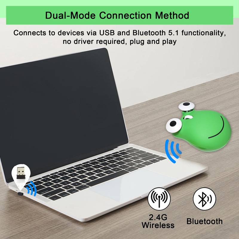 Wireless Mouse Bluetooth Cute Animal Green Frog Shaped Mouse with