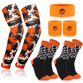 Haysandy 5 pcs Basketball accessories Sets Basketball Athletic Crew Socks Basketball Arm Sleeve Basketball Wristband Headband for Women & Girls Men & Youth Athletic Gifts Team Stuff