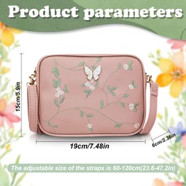 AfitLulu Small Crossbody Bags for Women, PU Leather Crossbody Phone Bag Women Shoulder Bag Elegant Cross Body Bag Women with Detachable Shoulder Strap and Embroidered Flower Patterns (Pink)
