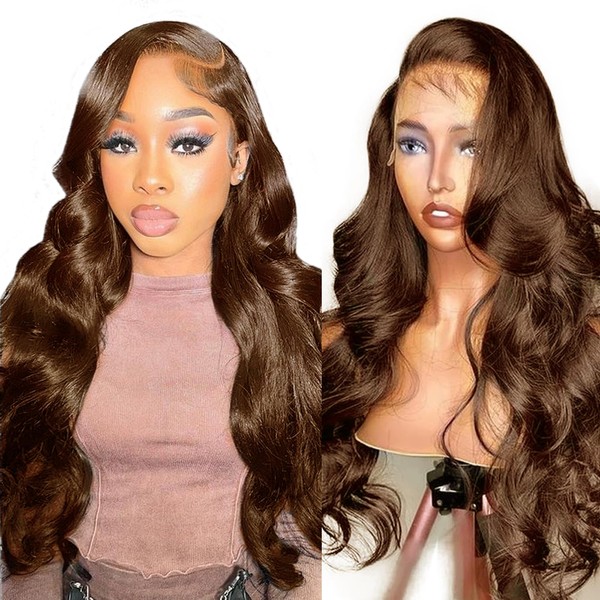 13 x 4 Real Hair Wig, HD Lace Front Wig, Human Hair, Light Brown Wig, Women's Body Wave Human Hair Wig, Women, Real Hair Wigs for Black Women, 14 Inches (35.5