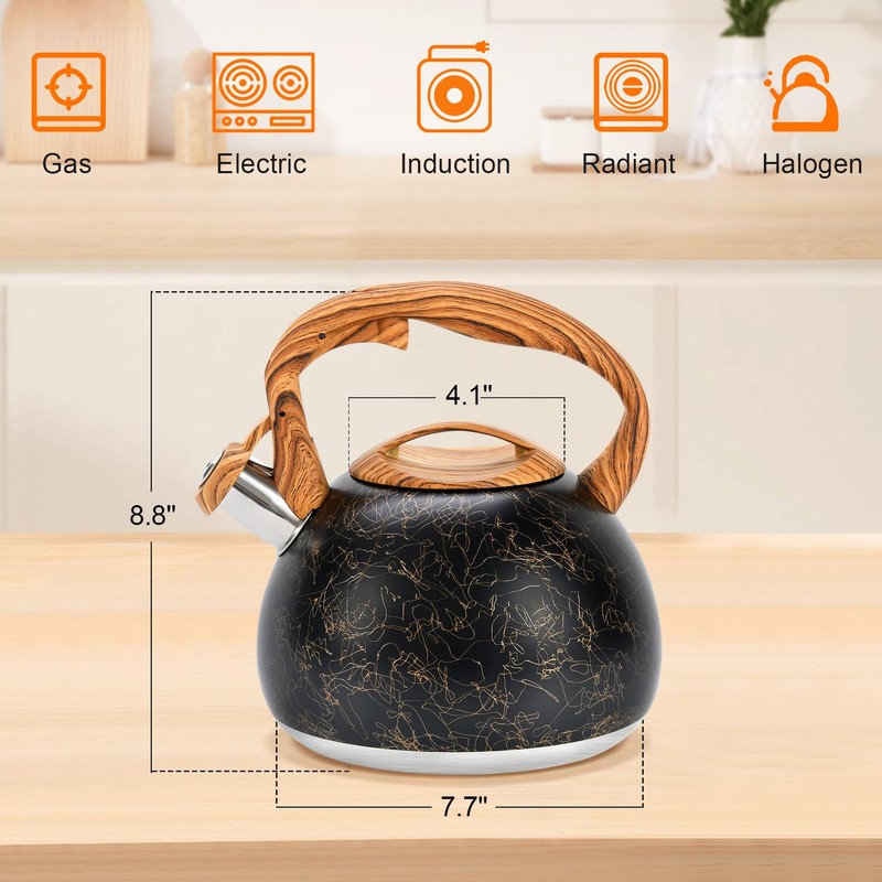 Tea Kettle, 3.2Qt Whistling Tea Kettle for Stove Top, Food