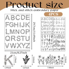 Flower Water Soluble Embroidery Patterns, 85 Pcs A-Z Alphabet Stick and Stitch Embroidery Paper Wash Away, Pre-Printed Floral Pattern Transfers, DIY Customized Gifts for Hand Sewing Lover Beginners