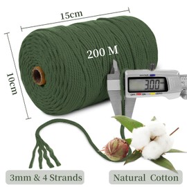 Uiopa Macrame Yarn Watermelon Pink, 3 mm x 200 m Coloured Cotton Cord Cotton Rope Braided Cotton Yarn Cotton Cord, Macrame Yarn for Wall Hanging, Hanging Plant, DIY Boho Decoration