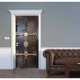 AceChic 3D Metal Door Sticker - Antique Bank Vault Door Decal, Removable & Self-Adhesive, Vintage Wall Decal Mural - 30.3" W x 78.7" H