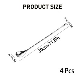 4 Pcs Cocktail Stirrers, 12 Inch Stainless Steel Bar Mixing Spoons