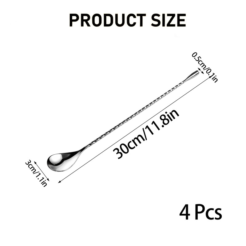 4 Pcs Cocktail Stirrers, 12 Inch Stainless Steel Bar Mixing