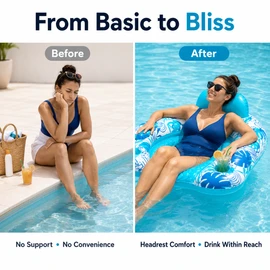 2-Pack Inflatable Pool Chairs for Adults – Floating Hammock Loungers with Cup Holders for Summer Fun