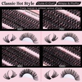 Goddvenus Fluffy Individual Eyelashes Kit 60+70+80+100D Clusters Lashes Kit 320Pcs Eyelash Individual DIY Lash Extension kit Russian D Curl Lashes Individual Cluster with Bond and Seal (12-18mm Mix)