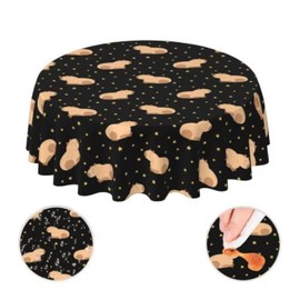YETTA YANG Cute Capybara Black Waterproof Picnic Patio Party Round Table Cloth Cover Decorations Fabric 60 Inch Circular Tablecloth for 20-47 Inch Home Dining Room Kitchen Decor