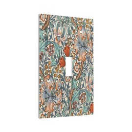 William Morris Forest Red Floral 1 Gang Single Toggle Outlet Plate Decorative Duplex Wall Plate Covers Electrical Receptacle Light Switch Cover For Room Decor