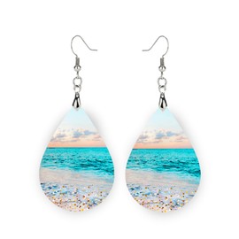 Beach Earrings Summer Ocean Teardrop Dangle Earrings Gift for Her Women Jewelry Teal Beige Turquoise