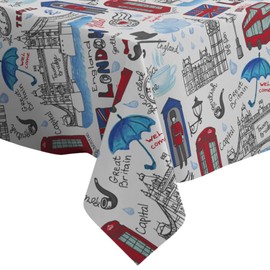 Xtremepads London Landmark Symbols Pattern Pattern - Square Linen Tablecloth, 60" x 60" inches Washable Decorative Table Cloth