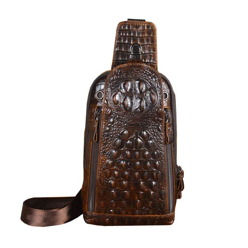 Hebetag Crocodile Genuine Leather Sling Bag Backpack for Men Travel