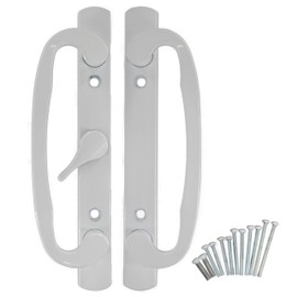 Hyneesun Patio Door Handle 3-15/16 Inch(10cm) Hole spacing （Right and Left Handed）(fit for 45degree Mortise Lock) Non-keyed (Centered, White)