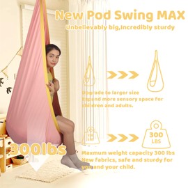 HiCamer Sensory Swing for Kids Indoor and Outdoor Pod Hammock Chair Seat Upgrade Max 300 lbs Hanging Swing with Inflatable Cushion Includes Hardware Hanger Kit for Aspergers Autism ADHD (Pink)