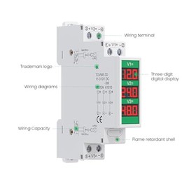 Garosa DIN Rail Voltmeter 3 Digits DC 11V to 310V Voltage Range Voltage Meter LCD Display with Switch Output Function Isolated Triple Way Modular Electrical Instrument