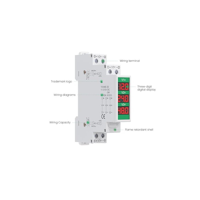 Garosa DIN Rail Voltmeter 3 Digits DC 11V to 310V