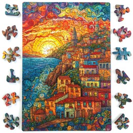Gorgeous Games "Italian Sunset" 117 Pieces Wooden Jigsaw Puzzle | Contemporary Designs | 18cm x 26cm Premium Wood Puzzle | Jigsaw Puzzle For Adults | Wood Jigsaw Great Xmas Present For Him For Her