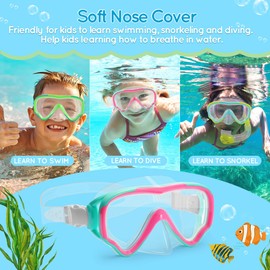 Kids Swim Goggles with Nose Cover Anti-Fog Shatterproof PC Lens Snorkel Diving Mask Scuba Diving Swimming Mask for Children 4 - 14 Age (Cyan Pink)