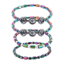 YSDYY 4-Pack Adjustable Black Gallstone Anklet, Fashion Ankle Bracelet Beaded Elastic Beach Daily Essential Anklet for Fashion Men, Women