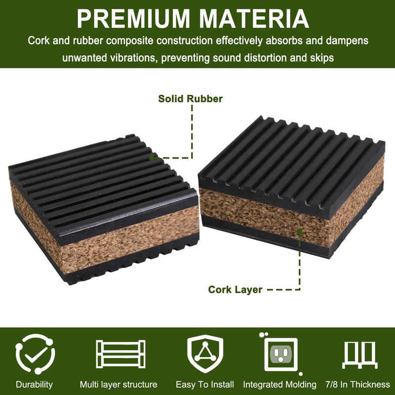 4 Pack Sound Isolation Pads, Cork Pads,2” x 2” x