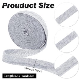 MAYJOYDIY 5.4 Yards Gray Single Fold Bias Tape - 0.7 Inch Bias Binding Tape Hemming Tape for Hemming, Quilting, Crafts & Edge Finishing