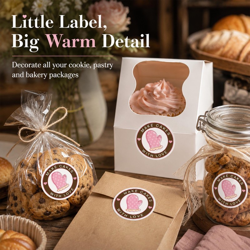 36 Pcs Make Cakes with Love Stickers, Round Baking Labels