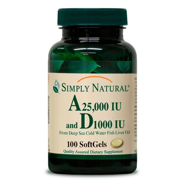 Simply Natural Vitamins A 25,000 IU & D 1,000 IU, 100 softgels
