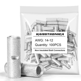haisstronica Non Insulated Butt Connectors Kit, 100pcs Tinned Copper Uninsulated Wire Connectors for Automotive Marine (AWG 14-12)