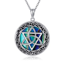 ONEFINITY Star of David Necklace 925 Sterling Silver Celtic Knot Necklace with Abalone Celtic Knot Pendant Necklace Jewellery for Women Man