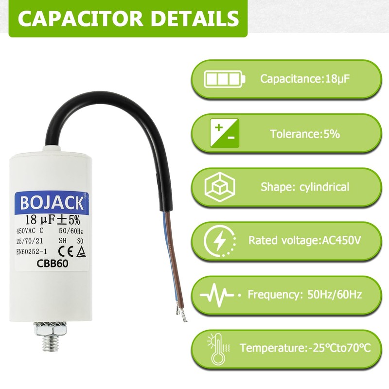 BOJACK 18uF 450V Motor Running Capacitor 40 x 70 mm