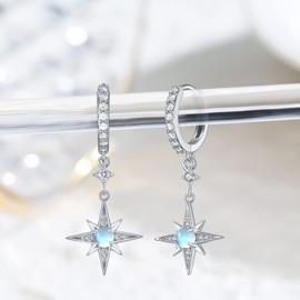 Star Moonstone Earrings for Women 925 Sterling Silver Star Moonstone Stud Earrings Cubic Zirconia Birthstone Hypoallergenic Dainty Jewelry Gifts for Mother's Day Women Girls, Silver, No Gemstone