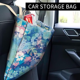 ABUIFDK Car Trash Can, Cute Car Trash Bag, Hanging Car Organizer and Storage Bag, Trash Bin for Car Accessories, Vehicle, Travelling, Camping Tropical Hawaiian Flowers